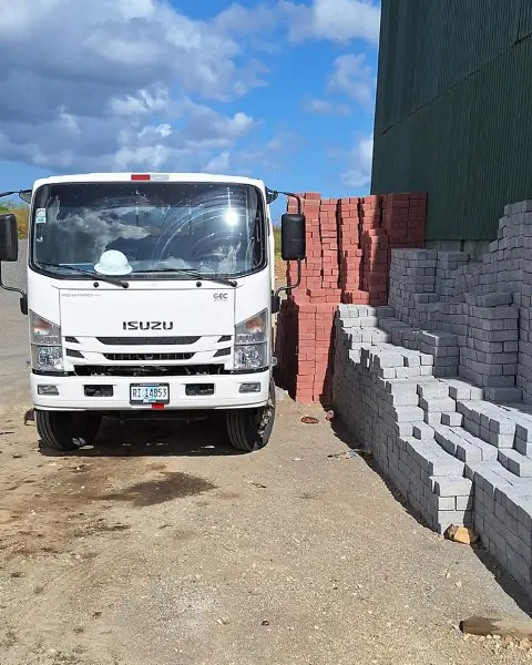our isuzu truck delivering bulk pavers to the construction site.